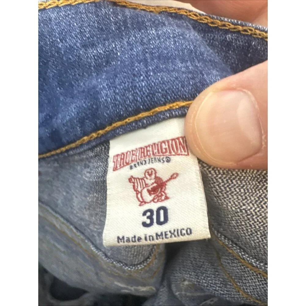 True Religion Section Skinny Jeans Blue Orange‎ Stitch Red Flap Mens 30x34